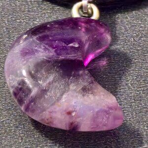 Purple Fluorite Moon Pendant and Cord Necklace Clarity Focus Wisdom